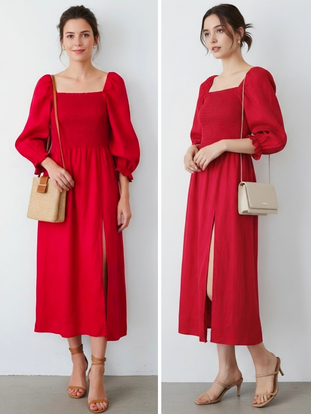 New! Reformation Gitane Linen Red Puff Sleeve Midi Dress NWOT